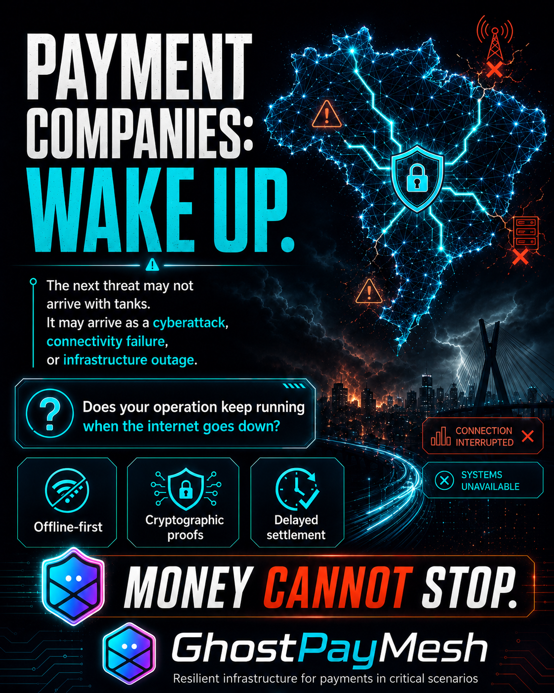 Payment Companies, Wake Up : Money Cannot Stop When the Internet Fails.